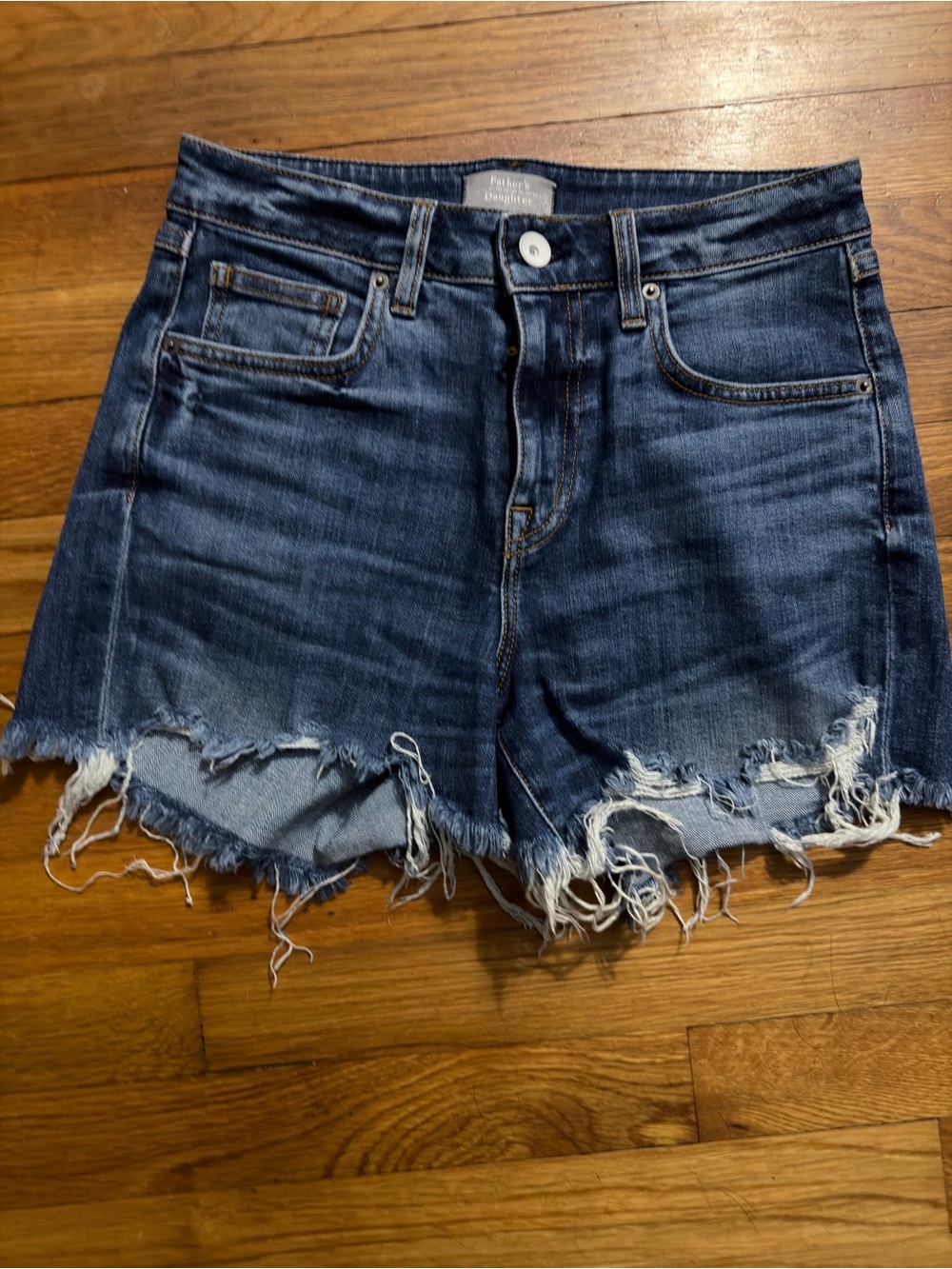 Father’s Daughter  Dark Indigo Distressed Denim Shorts
